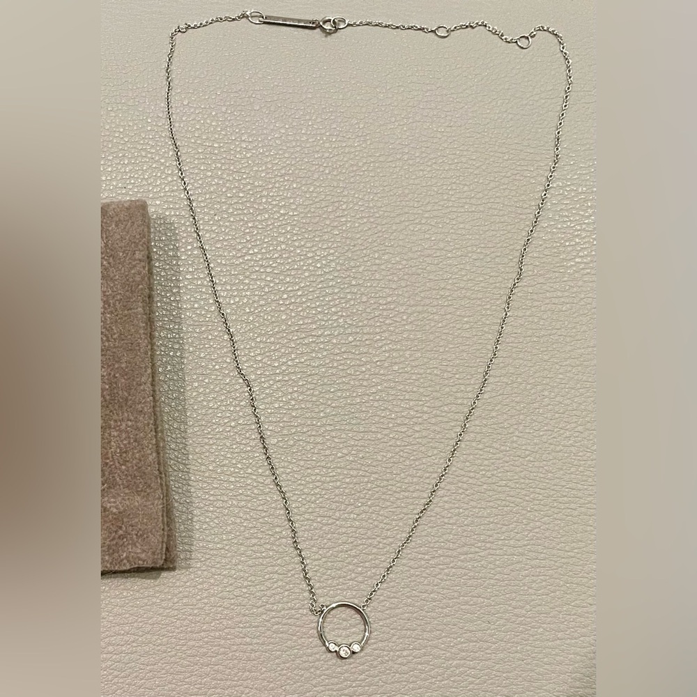 Zoe Chicco 14k white gold 14-15-16” circle pendant necklace with 3 diamonds